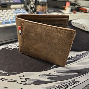 Men's Brown Canvas Bi-Fold Wallet with Flag Accent